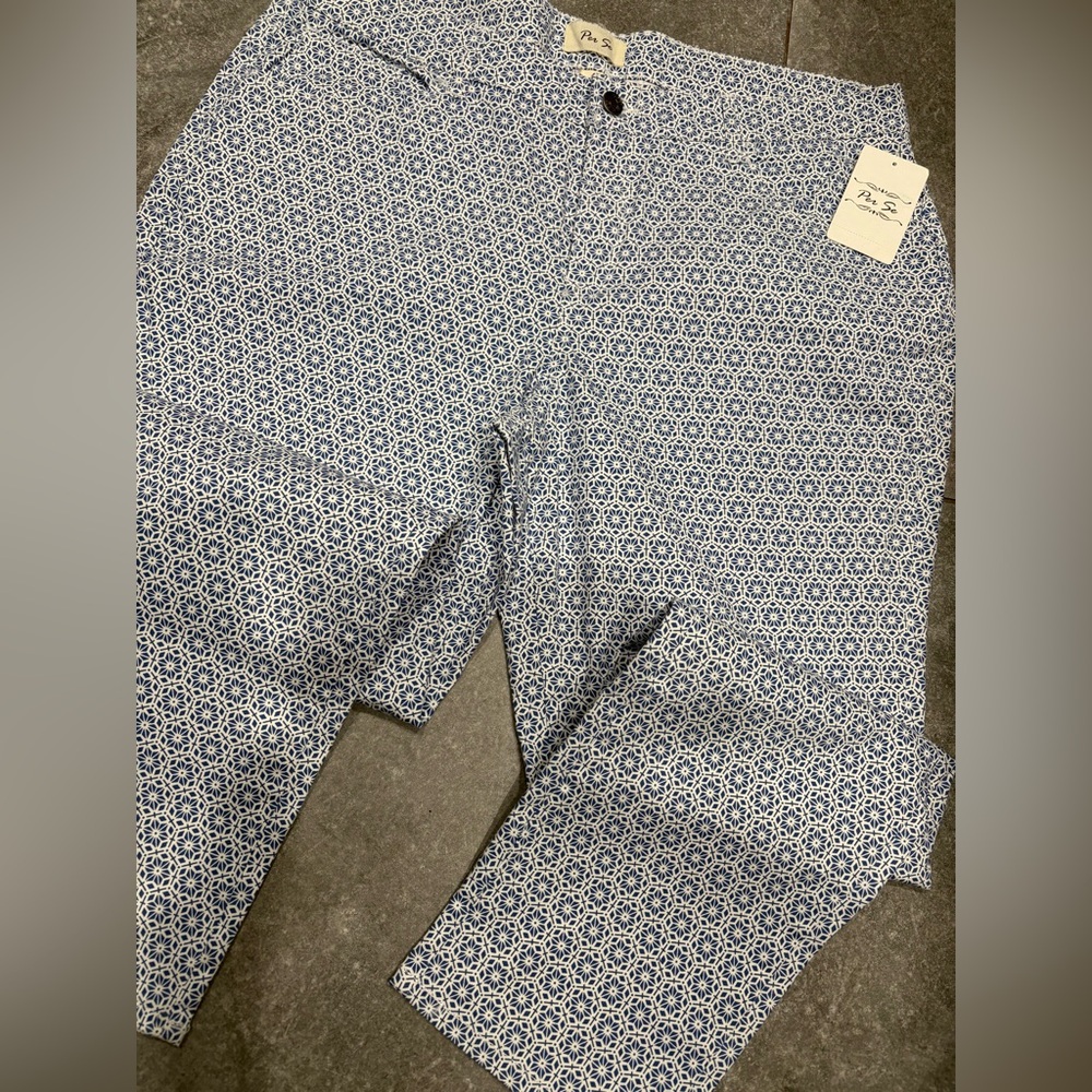 Per Se White and Blue Patterned Skinny Jeans